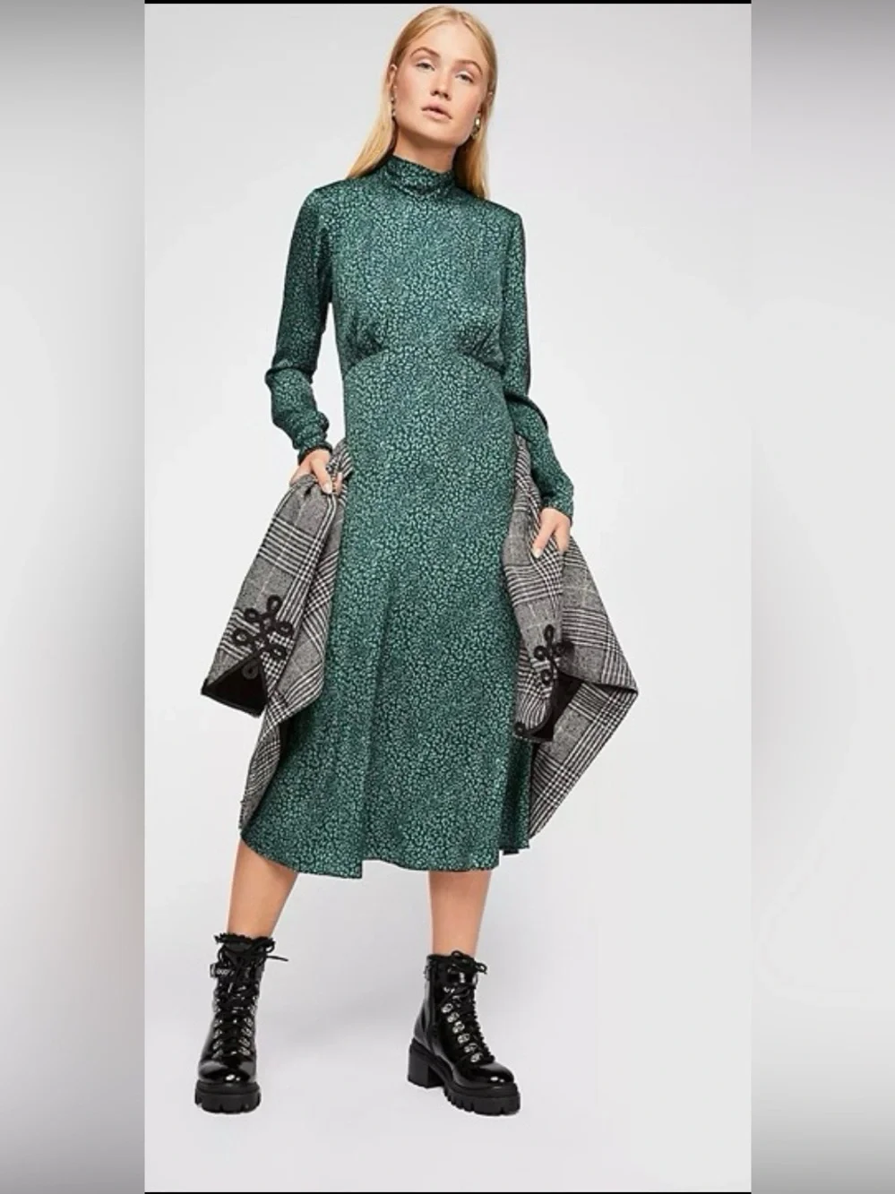 Free People Loveless Midi Dress Size 2 Green Tie‎ Back Cutout Boho